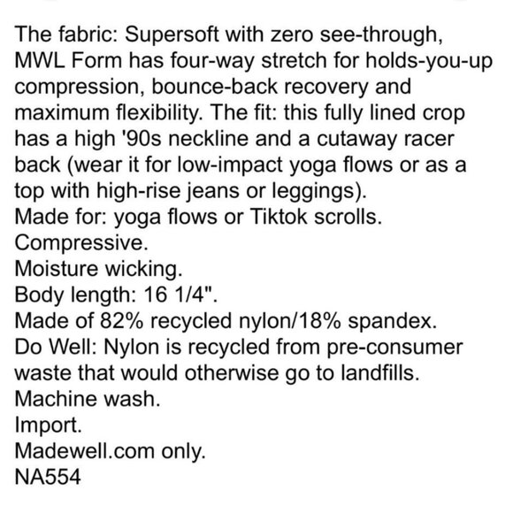 Madewell MWL Womens Form Racerback Crop Top Small Athletic Black Tank NWT - Picture 10 of 10